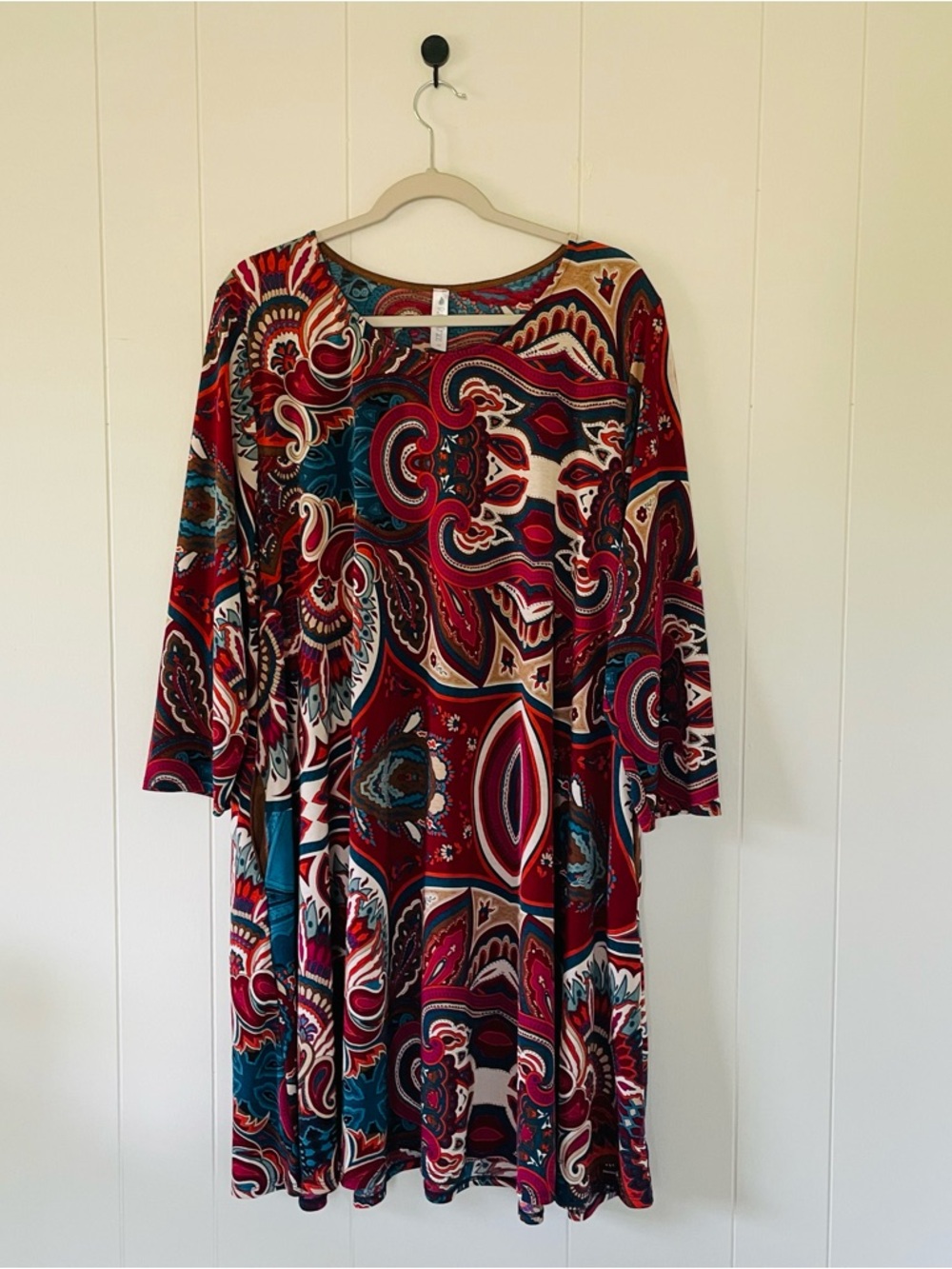 Women's Paisley Midi Swing Dress - Red Multicolor
